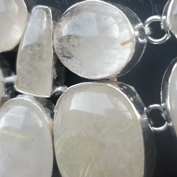 New Oversized Golden Rutile 925 Silver Statement Necklace. - Picture 4 of 16